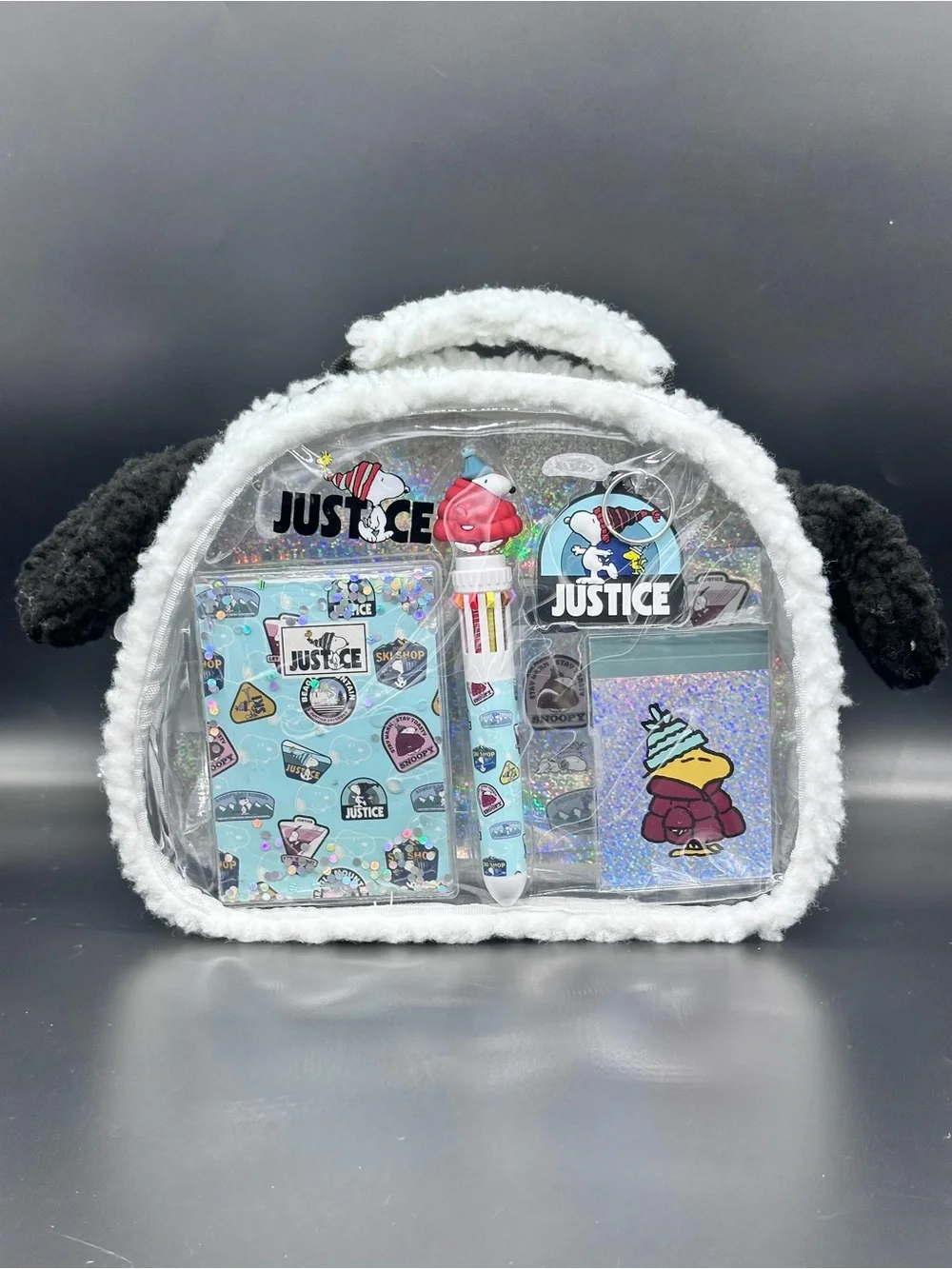 Justice Peanuts Snoopy Girls Stationery Activity Journal Bag Set 6 Pc